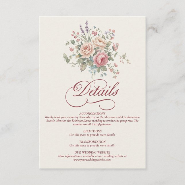 Carte D'accompagnement Elegant Pastel Roses Shabby Chic Wedding (Devant)