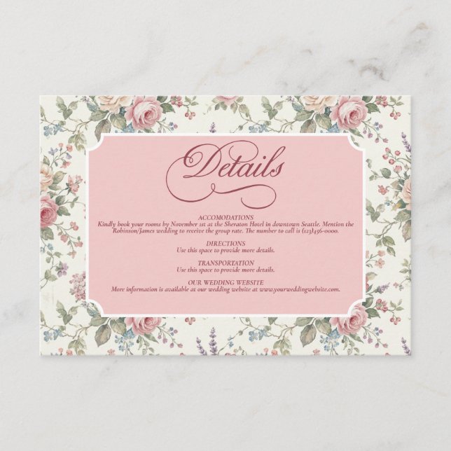 Carte D'accompagnement Elegant Pastel Roses Shabby Chic Wedding (Devant)