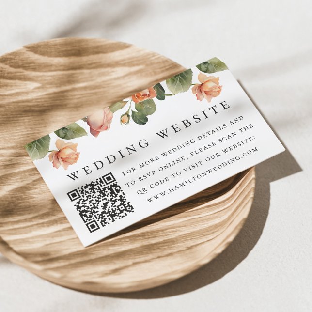 Carte D'accompagnement Elegant Peach Rose site Mariage QR Code (Créateur téléchargé)