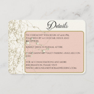 Carte D'accompagnement Elégant Pearl Gold Script Mariage Perles romantiqu