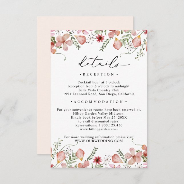 Carte D'accompagnement Élégant Pêche Floral Détails Mariage (Devant / Derrière)