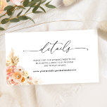 Carte D'accompagnement Elegant Pêche Floral Mariage Website / Détails<br><div class="desc">Elégant site de mariage, détails de réception ou carte d'information en ligne RSVP avec exquise aquarelle pêche, rose vif et crème détail d'angle floral à l'avant et à l'arrière. Design avec de beaux "détails" en calligraphie délicate et écrite à la main. Est livré avec un modèle facile à remplir où...</div>
