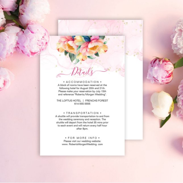 Carte D'accompagnement Elegant Peony Aquarelle Détails du Mariage (Créateur téléchargé)