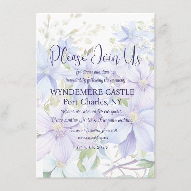 Carte D'accompagnement Élégant Périwinkle Clematis QR Code Mariage (Devant)