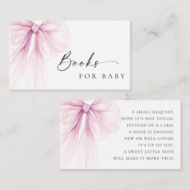 Carte D'accompagnement Elegant Pink Bow Baby Shower Books for Baby (Devant / Derrière)