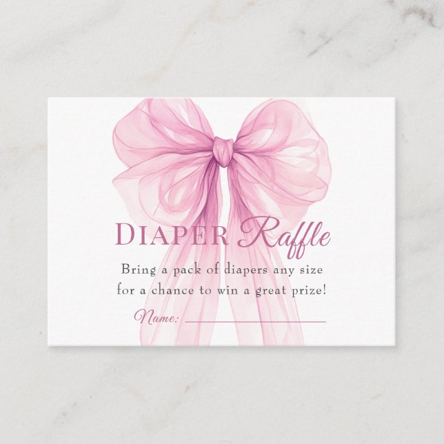 Carte D'accompagnement Elegant Pink Bow Diaper Raffle Tickets (Devant)