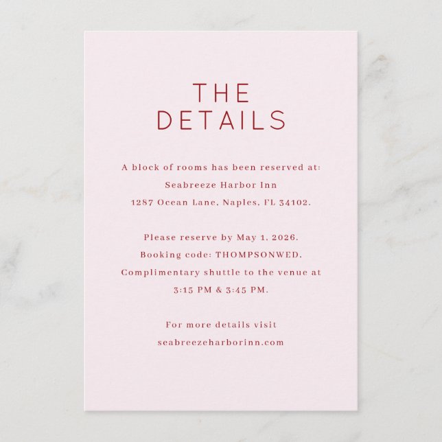Carte D'accompagnement Elegant Pink Serif Wedding Enclosure Card (Devant)