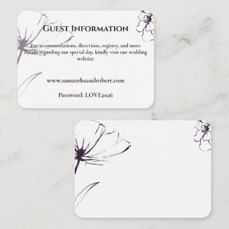 Carte D'accompagnement Elegant PlumPurple Floral Line Art Wedding Details