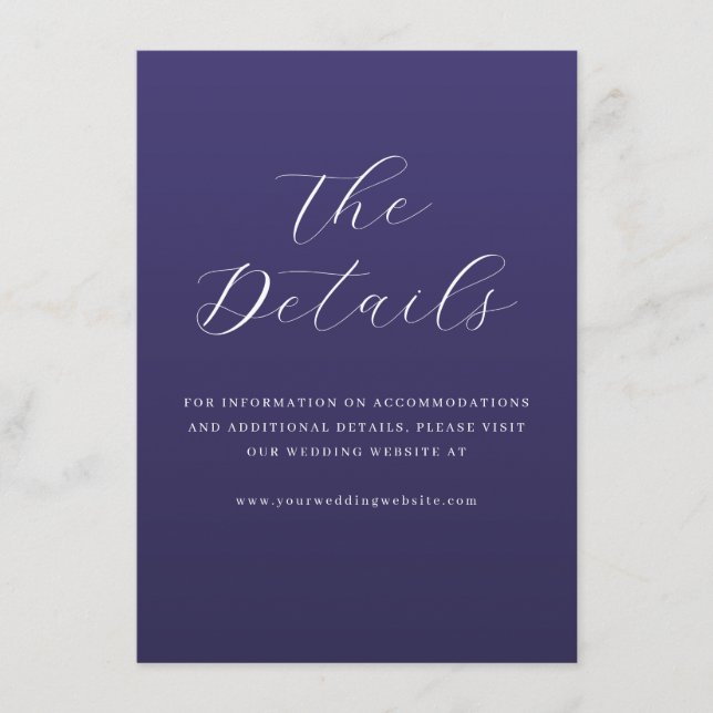 Carte D'accompagnement Elegant Purple Cursive Wedding Details Card (Devant)