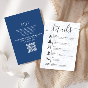 Carte D'accompagnement Elegant QR Code en ligne RSVP Mariage Timeline Ble