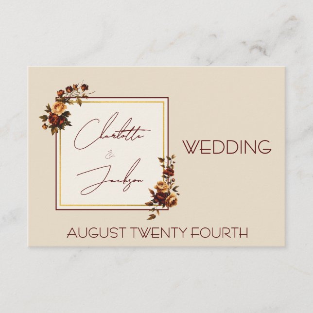 Carte D'accompagnement Elegant Romantic Rusty Rose Autumn Wedding (Devant)