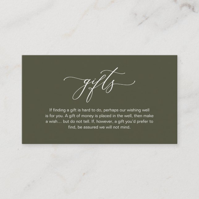 Carte D'accompagnement Élégant Romantique, Une note sur les cadeaux, Vert (Devant)
