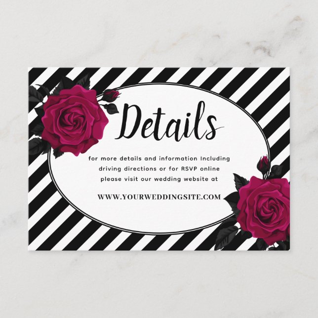 Carte D'accompagnement Elégant Rose Black Stripes Gothique Mariage Détail (Devant)
