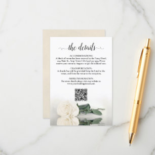 Carte D'accompagnement Elegant Rose blanche Détails du Mariage QR Code