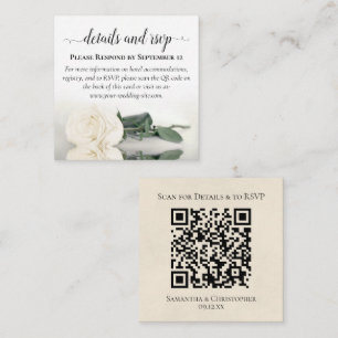 Carte D'accompagnement Elegant Rose blanche Détails du Mariage & RSVP QR 