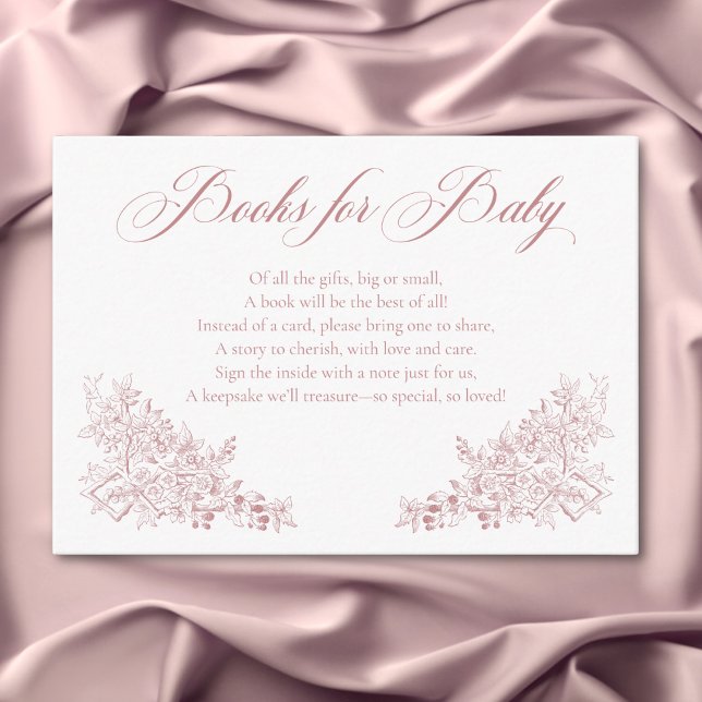 Carte D'accompagnement Elégant rose Chinoiserie Nature Birds Livres Bébé (Elegant Pink Chinoiserie Nature Birds Books Baby Enclosure Card)