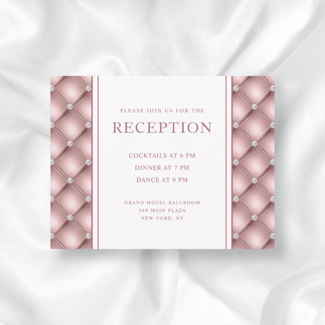 Carte D'accompagnement Elégant Rose Diamant Or Tufted Mariage Réception (Créateur téléchargé)