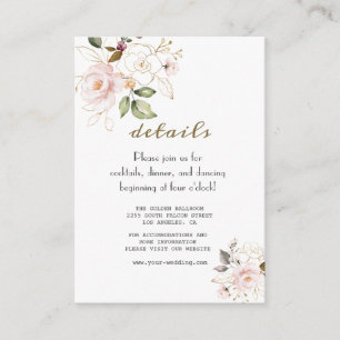 Carte D'accompagnement Elégant rose Gold Flowers Détails du Mariage