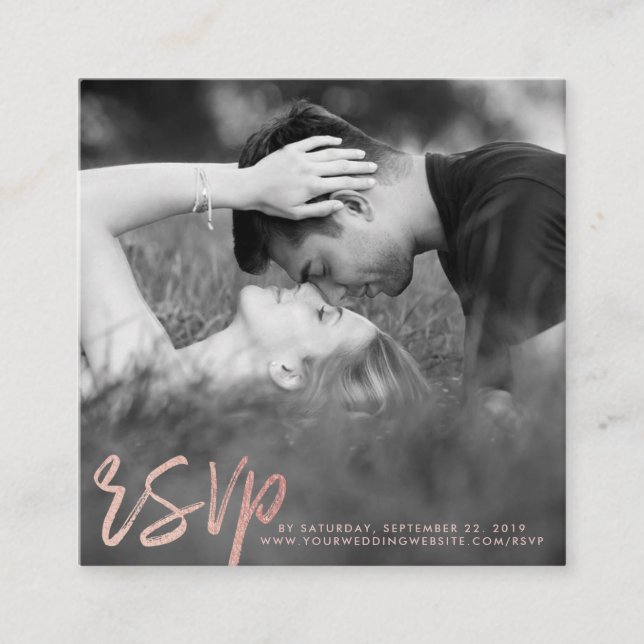 Carte D'accompagnement Élégant Rose Gold Foil Script photo RSVP (Devant)