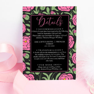 Carte D'accompagnement Elégant rose Peony Flowers Détails du Mariage