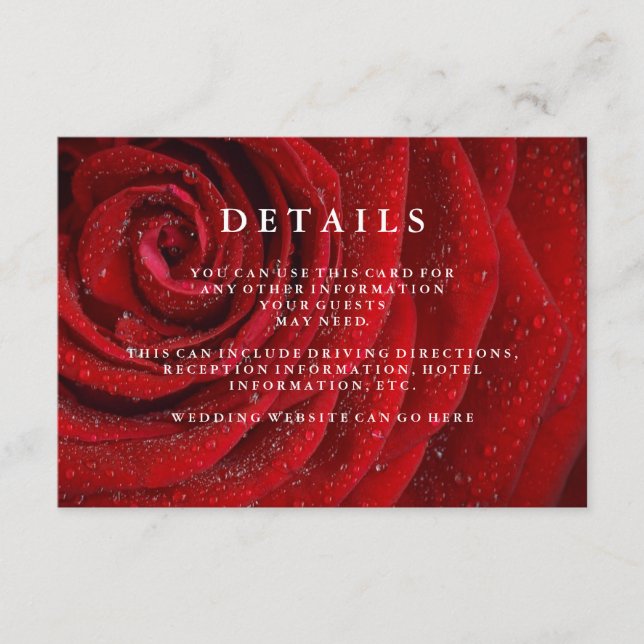 Carte D'accompagnement Élégant Rose rouge Floral Détails Mariage Boîtier (Devant)