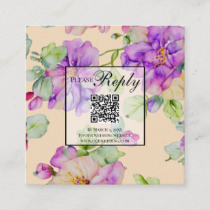 Carte D'accompagnement Elégant rose violet aquarelle Mariage QR