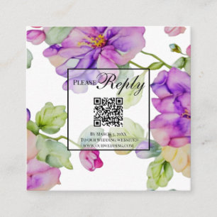 Carte D'accompagnement Elégant rose violet aquarelle Mariage QR