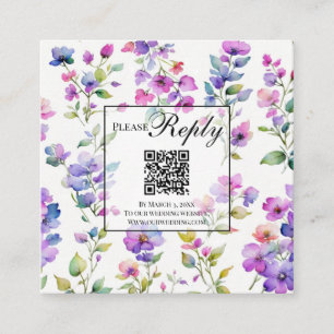 Carte D'accompagnement Elégant rose violet fleur sauvage code QR RSVP