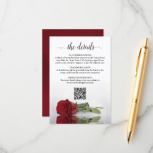 Carte D'accompagnement Elegant Rouge Rose Mariage Détails QR Code