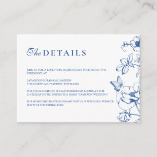 Carte D'accompagnement Elégant Royal Blue Floral Garden Détails de mariag