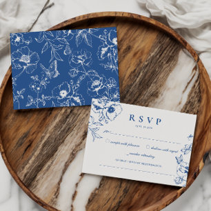 Carte D'accompagnement Elégant Royal Blue Floral Garden Mariage RSVP