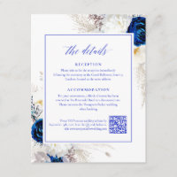 Elégant Royal Blue Flowers Détails RSVP QR Code
