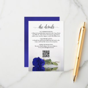 Carte D'accompagnement Elégant Royal Blue Rose Détails du Mariage QR Code