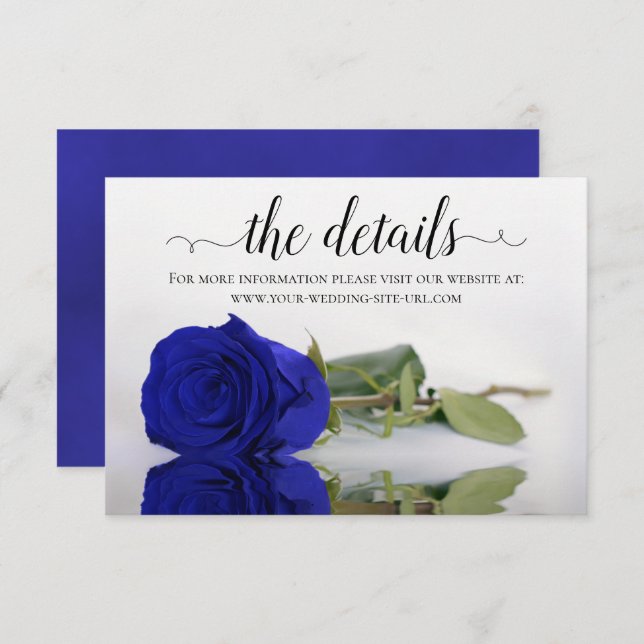 Carte D'accompagnement Elégant Royal Blue Rose Détails du Mariage Site We (Devant / Derrière)
