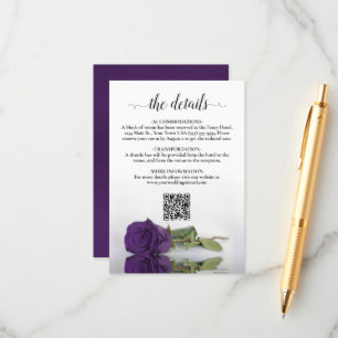 Carte D'accompagnement Elégant Royal Purple Rose Détails du Mariage QR Co