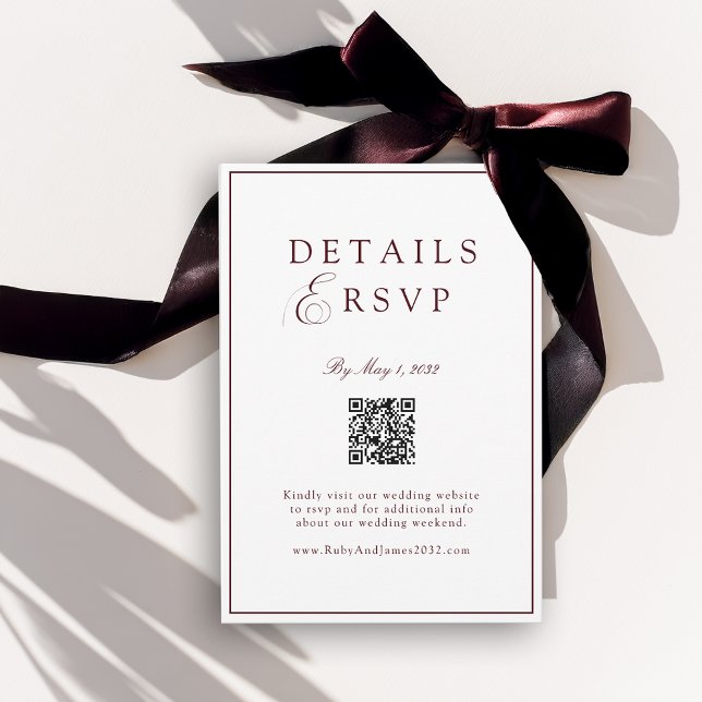 Carte D'accompagnement Elegant Royal White & Burgun QR Code Wedding RSVP  (Elegant Royal White & Burgun QR Code Wedding RSVP Enclosure Card)