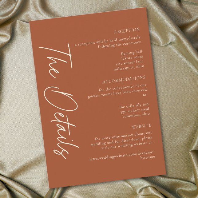 Carte D'accompagnement Elegant Rust Terracotta Minimalist Wedding (Elegant Rust Terracotta Minimalist Wedding Enclosure Card)