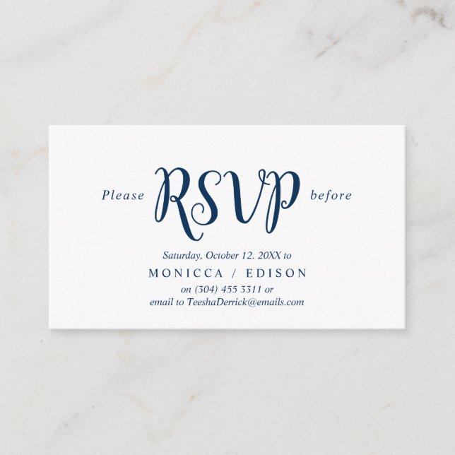 Carte D'accompagnement Elegant Rustic Navy Blue, Parti RSVP, répondre (Devant)