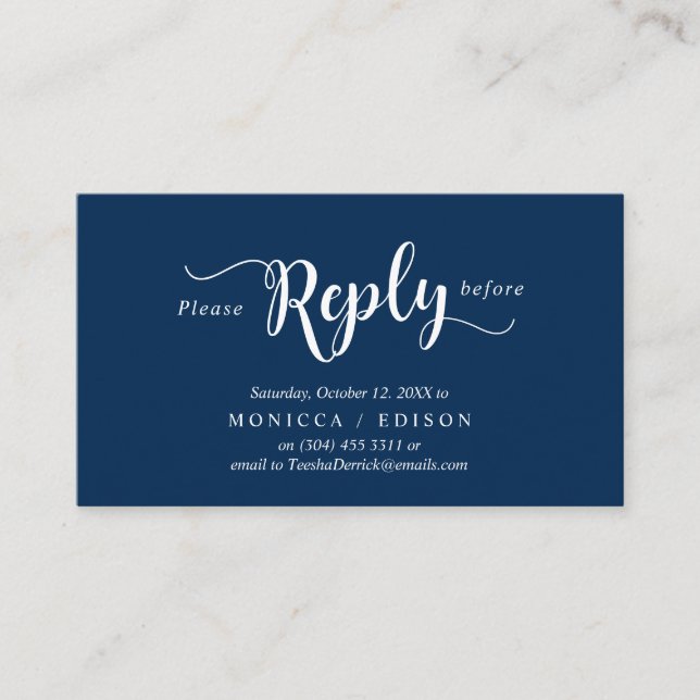 Carte D'accompagnement Elegant Rustic Navy Blue, Parti RSVP, répondre (Devant)