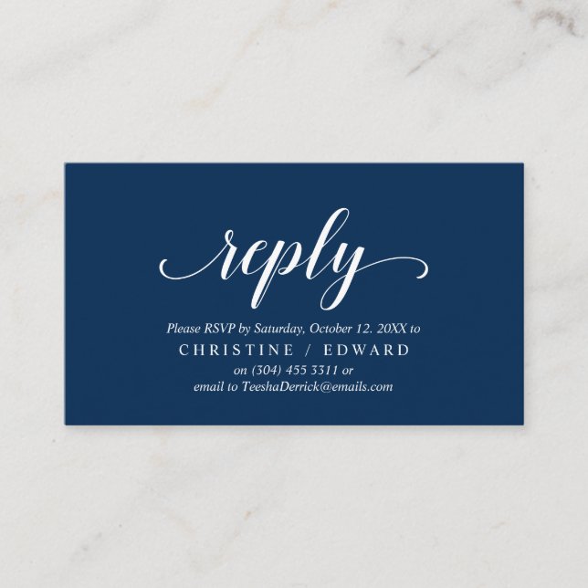 Carte D'accompagnement Élégant Rustique, Navy Blue, RSVP répondez, répond (Devant)