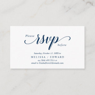 Carte D'accompagnement Élégant Rustique, Navy Blue, RSVP répondez, répond