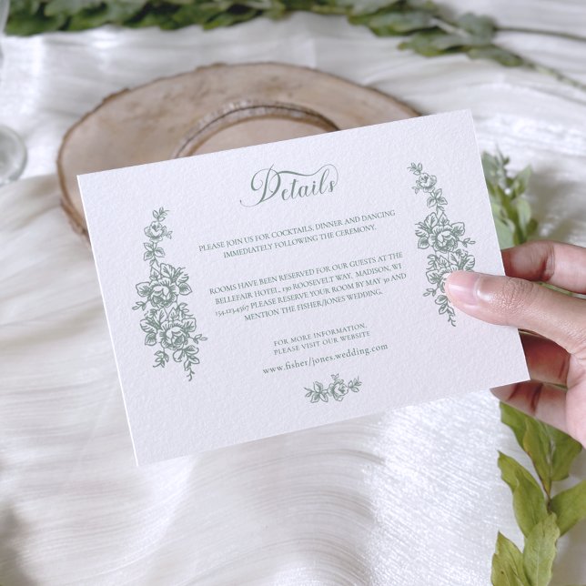 Carte D'accompagnement Elegant Sage Baroque Roses Wedding (Créateur téléchargé)