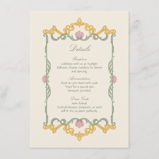 Carte D'accompagnement Elegant Sage Green and Gold Art Nouveau (Devant)