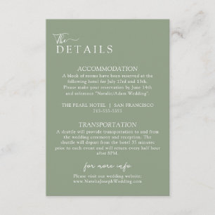 Carte D'accompagnement Elegant Sage Green Boho Modern Mariage Détails