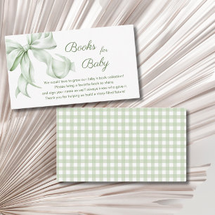 Carte D'accompagnement Elegant Sage Green Bow Baby showers Livres pour bé
