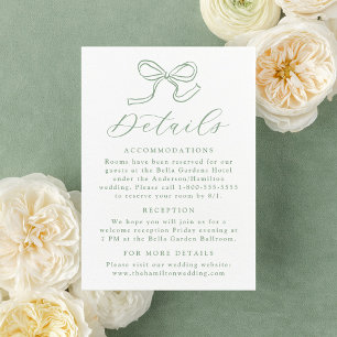 Carte D'accompagnement Elegant Sage Green Bow Détails du Mariage
