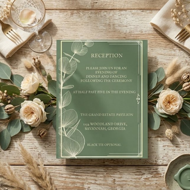 Carte D'accompagnement Elegant Sage Green Eucalyptus Wedding Reception  (Créateur téléchargé)