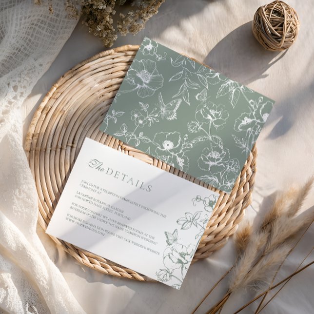 Carte D'accompagnement Elégant Sage Green Floral Garden Détails de mariag (Créateur téléchargé)