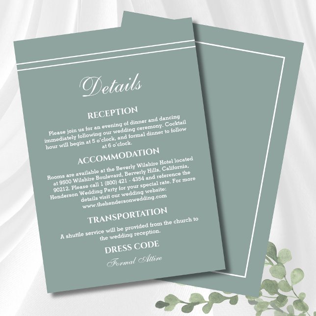 Carte D'accompagnement Elégant Sage Green Moderne Détails Mariage (Créateur téléchargé)