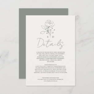 Carte D'accompagnement Elegant Sage Green Monogram Détails du Mariage